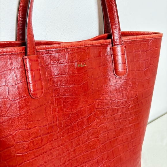 Lauren Ralph Lauren Croc Embossed Genuine Leather Tote Laptop Bag - Picture 16 of 16